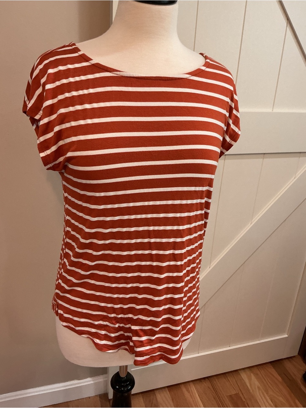 Green Envelope Rust and White Striped Short Sleeve Tee DP